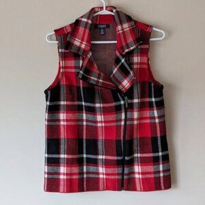 Chaps 100% cotton plaid knit asymmetrical zip vest